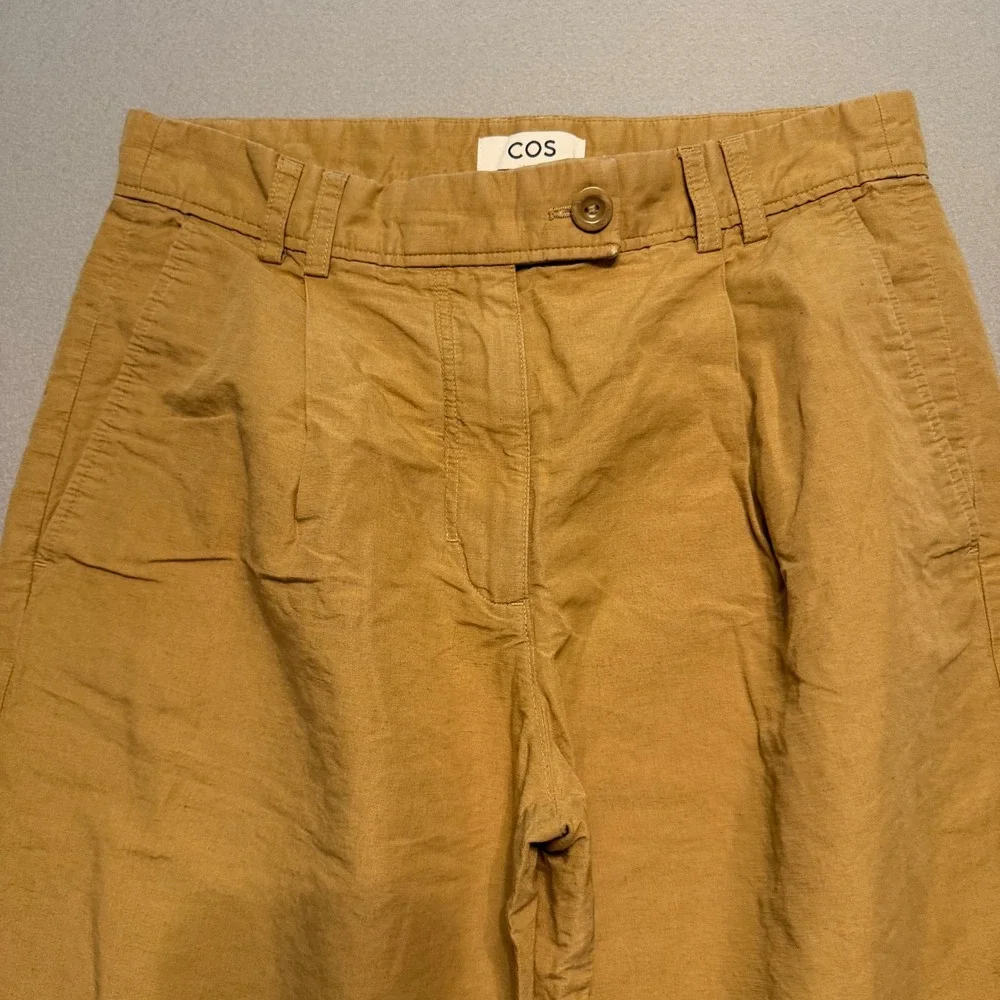 COS Pleated High Waist Wide Leg Trousers Mustard Yellow Women Size 6